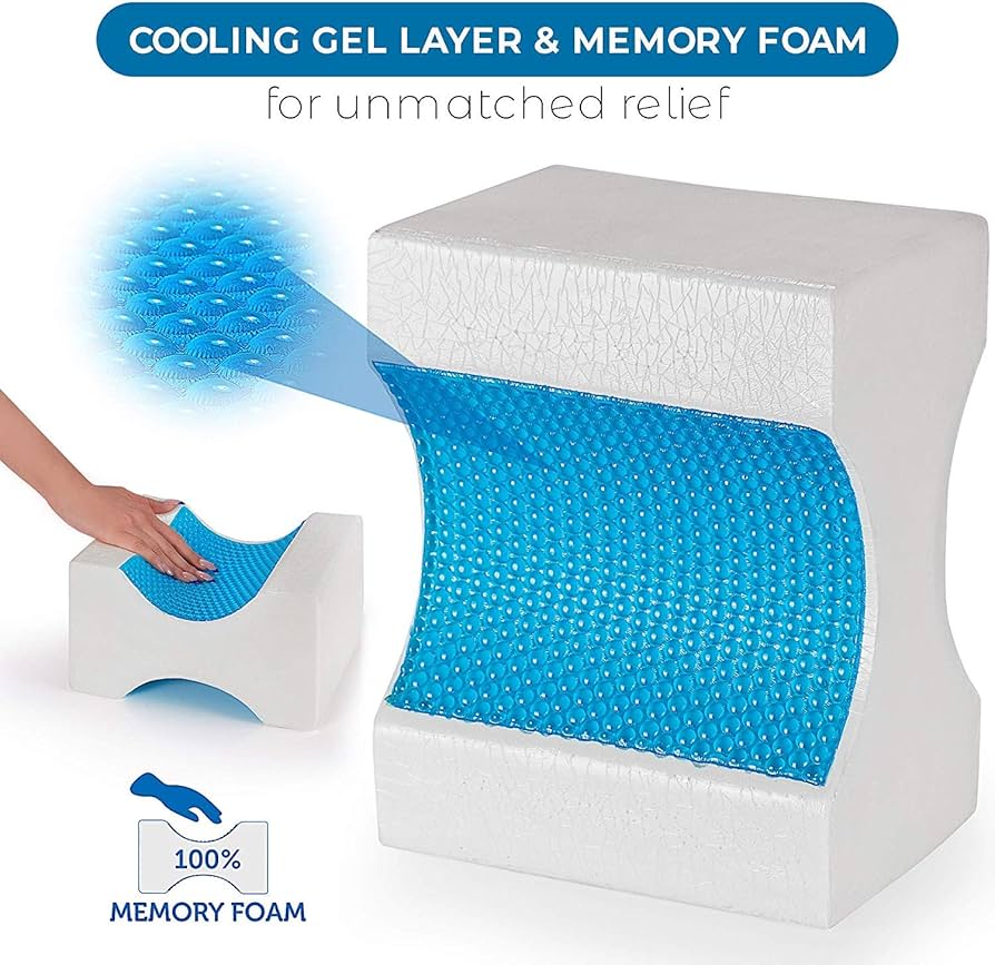 Almohada ortopédica refrescante para rodillas con espuma viscoelástica con infusión de carbón y gel refrescante
